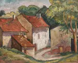 Case din Ardeal by Camil Ressu, prima jumătate a anilor '20, ulei pe carton, sold Mar 2019