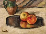 Natură statică cu ulcior şi mere by Nicolae Tonitza, cca. 1927, ulei pe carton, sold Mar 2019