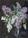 Liliac by Octav Băncilă, ulei pe placaj, sold Mar 2019