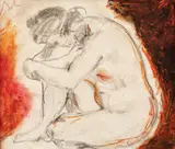 Corneliu Baba, Nud, ceracolor și cărbune pe hârtie