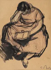 Lectură by Corneliu Baba, tuș și cărbune pe hârtie, sold Feb 2019