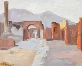 Pompei by Leon Biju, 1921, ulei pe lemn, sold Feb 2019