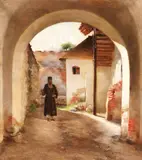 Dumitru Athanasiu, După-amiază la mănăstire, ulei pe pânză