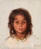 Țărăncuță by Nicolae Grigorescu, ulei pe lemn, sold Feb 2019