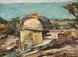 Cișmeaua din Balcic by Gheorghe Petrașcu, ulei pe carton, sold Feb 2019