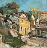Case la Balcic by Gheorghe Petrașcu, ulei pe carton, sold Feb 2019