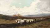 Plugul cu boi by Nicolae Grigorescu, ulei pe lemn, sold Feb 2019