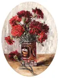 Pahar cu garofiţe by Elena Müller-Stăncescu, ulei pe carton, sold Feb 2019