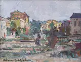 Vedere din Iaşi by Adam Bălţatu, ulei pe carton, sold Feb 2019