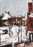 Iarnă în București by Gheorghe Petrașcu, ulei pe carton, sold Feb 2019