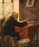 Romancierul by Ludovic Bassarab, ulei pe lemn, sold Feb 2019