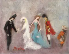 Nuntă by Margareta Sterian, ulei pe placaj, sold Feb 2019