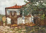 Casa părintească by Ludovic Bassarab, ulei pe carton, sold Feb 2019