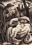 Carol Hübner, Odihna (Sfânta familie), 1932, tuș pe hârtie