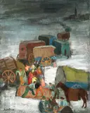 Familie de circari by Paul Scorţescu, ulei pe pânză, sold Feb 2019