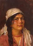 Pierre Auguste Bellet, Chivuță cu basma albă, ulei pe lemn