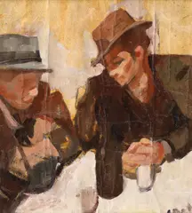 Confidențe by Corneliu Baba, ulei pe hârtie, sold Feb 2019