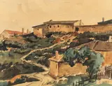 Dealul Alb din Balcic by Adam Bălţatu, acuarelă pe hârtie lipită pe carton, sold Feb 2019