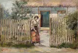 Aurel Vintilescu, Țărăncuță cu fuior, 1915, ulei pe carton