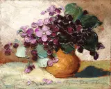 Albăstrele by Eugenia Filotti Atanasiu, ulei pe carton, sold Feb 2019