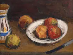 Ion Pacea, Natură statică cu mere și cuțit, 1951, ulei pe pânză