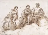 Pietro da Cortona, Zeus, Hera, şi Atena, cerneală brună şi laviu