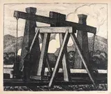 Dumitru Ghiață, Sonde pe Valea Prahovei, 1924, litografie