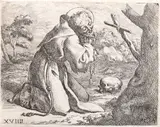 Marcantonio Bellavia, Contemplaţia Sfântului Ieronim (după o pictură de Agostino Carracci), acvaforte