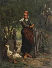 Théophile Deyrolle, Cu gâștele, ulei pe lemn