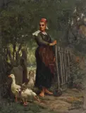 Théophile Deyrolle, Cu gâștele, ulei pe lemn