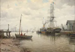 Amélie Burdin, Ambarcațiuni în portul Le Havre, ulei pe pânză