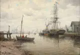 Amélie Burdin, Ambarcațiuni în portul Le Havre, ulei pe pânză