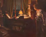 Lionello Balestrieri, O seară de lucru, ulei pe pânză