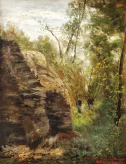 Simon Alexandre Toudouze, Peisaj în pădurea Fontainebleau, ulei pe carton