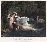 Auguste Gaspard Louis Desnoyers, Nymphes au bain (după o pictură de Guillaume Guillon-Lethière), gravură cu dăltița, acvaforte în culori