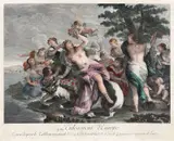 Jacques Firmin Beauvarlet, Răpirea Europei (după o pictură de Luca Giordano), gravură cu dăltița, acvaforte în culori