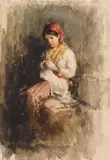 Nicolae Grigorescu, Țărăncuță, acuarelă pe hârtie lipită pe carton