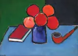 Ion Pacea, Natură statică cu flori, cărți și pipă, 1994, ulei pe carton