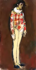 Arlechin by Corneliu Baba, 1968, ulei pe hârtie lipită pe carton, sold Jan 2019