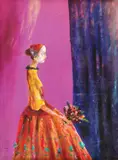 Fată cu flori by Ștefan Câlția, 1997, ulei pe pânză, sold Jan 2019