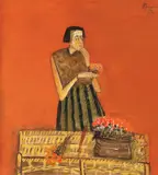 Florăreasă by Sorin Ilfoveanu, 1996, tempera pe pânză, sold Jan 2019