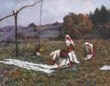 Spălatul cămășilor by Octav Băncilă, ulei pe pânză, sold Jan 2019
