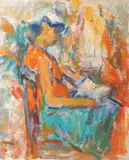 Lectură by Ion Musceleanu, 1995, ulei pe carton, offered Jan 2019