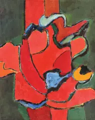 Compoziție cu roșu by Ion Pacea, 1985, ulei pe pânză, sold Jan 2019