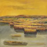 Maria Pelmuș, Stuf tăiat la Chilia, 1996, ulei pe pânză