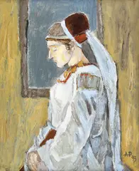 Mireasă by Angela Popa Brădean, 1993, ulei pe pânză, sold Jan 2019