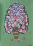 Vasile Celmare, Vas cu bujori, 2001, tempera cu emulsie pe hârtie