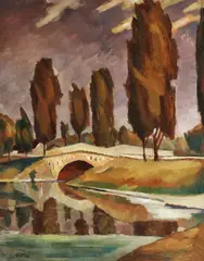 Podul de la Băneasa by Francisc Șirato, 1926-1927, ulei pe carton, sold Dec 2018