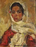 Țărăncuță cu basma albă by Rudolf Schweitzer–Cumpăna, ulei pe carton, sold Dec 2018