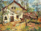 Curte țărănească by Rudolf Schweitzer–Cumpăna, ulei pe carton, sold Dec 2018